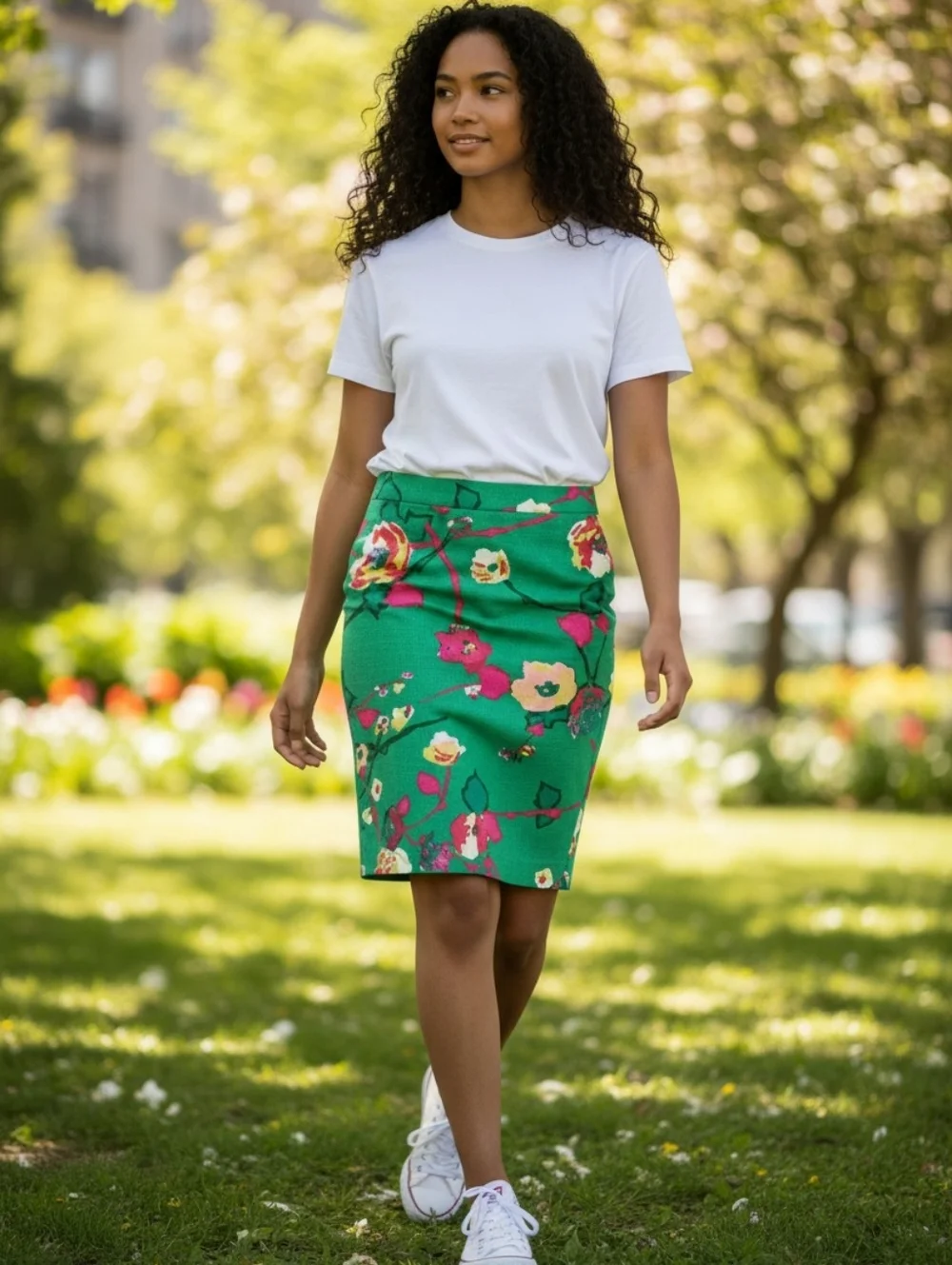 J. Crew Cotton Green Pink Floral Pencil Skirt Sz 4 WSK57